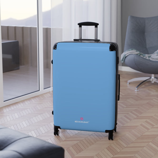 Light Blue Solid Color Suitcases, Modern Simple Minimalist Designer Suitcase Luggage (Small, Medium, Large) Unique Cute Spacious Versatile and Lightweight Carry-On or Checked In Suitcase, Best Personal Superior Designer Adult's Travel Bag Custom Luggage - Gift For Him or Her - Made in USA/ UK
