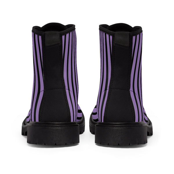 Purple Striped Print Men's Boots, Black Stripes Best Hiking Designer Winter Boots Laced Up Shoes For Men-Shoes-Printify-Heidi Kimura Art LLC