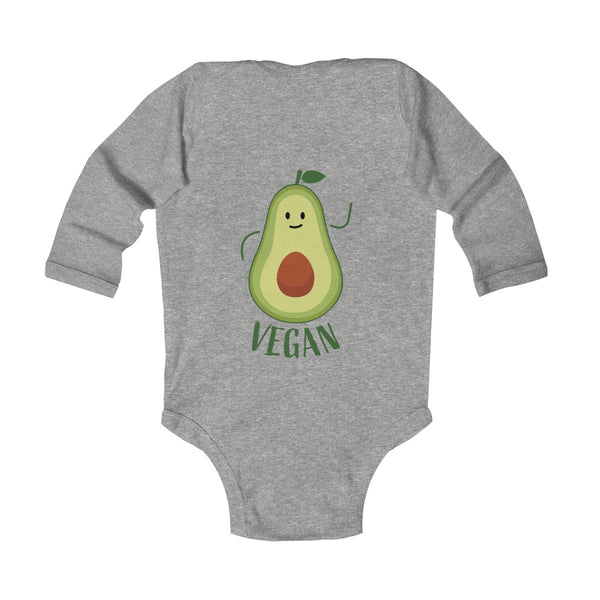 Cute Green Avocado Vegan Baby Boy/Girls Infant Kids Long Sleeve Bodysuit - Made in USA-Infant Long Sleeve Bodysuit-Heidi Kimura Art LLC