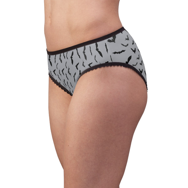 Gray Black Bats Print Halloween Party Women's Briefs Panties Underwear(US Size: XS-2XL)-Women's Underwear-Heidi Kimura Art LLC