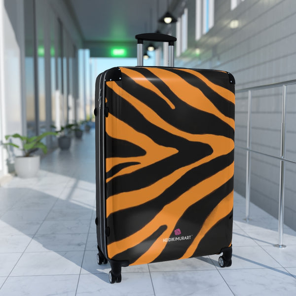 Orange Zebra Print Suitcases, Orange and Black Zebra Striped Animal Print Suitcases, Animal Print Designer Suitcase Luggage (Small, Medium, Large) Unique Cute Spacious Versatile and Lightweight Carry-On or Checked In Suitcase, Best&nbsp;Personal Superior Designer Adult's Travel Bag Custom Luggage - Gift For Him or Her -&nbsp;Printed in USA/ UK