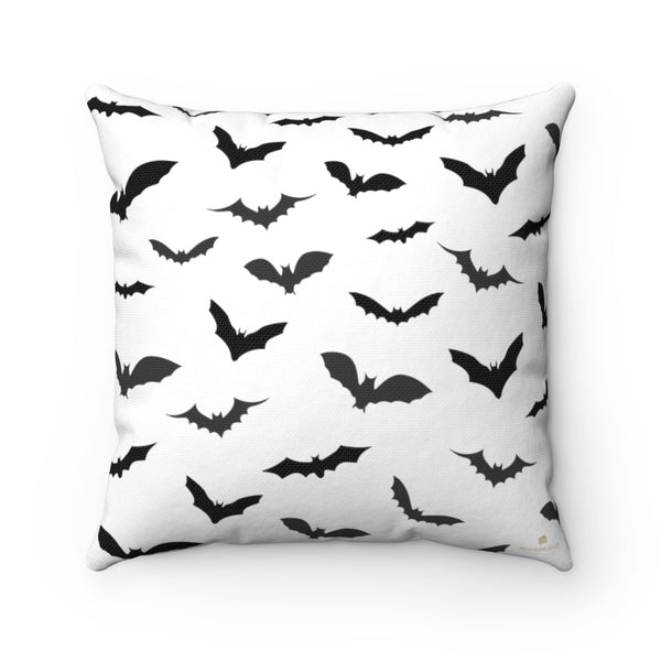 White Gray Black Bats Print Spooky Halloween Pillow Spun Polyester Square Pillow- Made in USA-Pillow-14" x 14"-Heidi Kimura Art LLC
