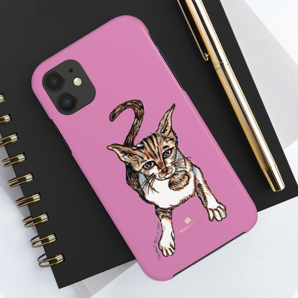 Pink Cat Phone Case, Peanut Meow Cat Designer Case Mate Tough Phone Cases-Printed in USA - Heidikimurart Limited 