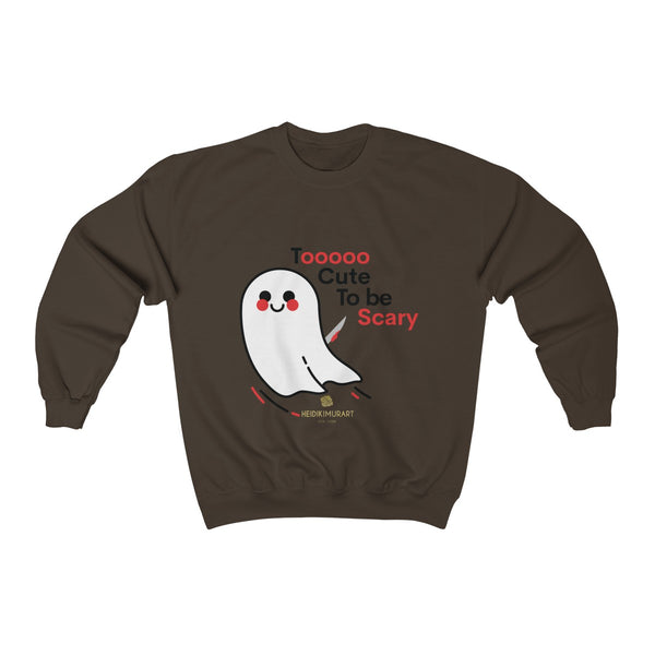 Cute Friendly White Ghost Halloween Party Shirt Unisex Crewneck Sweatshirt-Made in USA-Sweatshirt-Dark Chocolate-S-Heidi Kimura Art LLC