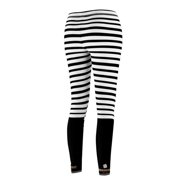 Black Striped Women's Casual Leggings, White Stripes Fancy Tights-All Over Prints-Printify-Heidi Kimura Art LLC