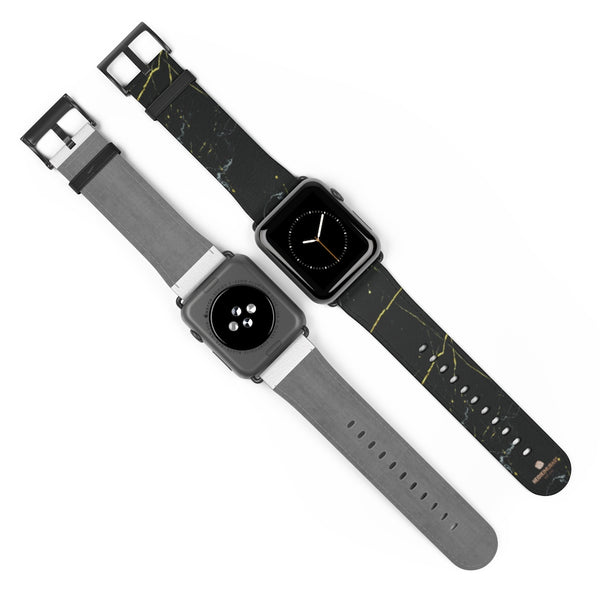 Black Marble Print Apple Watch Band, 38mm/42mm Band For Apple Watch- Made in USA-Watch Band-Heidi Kimura Art LLC