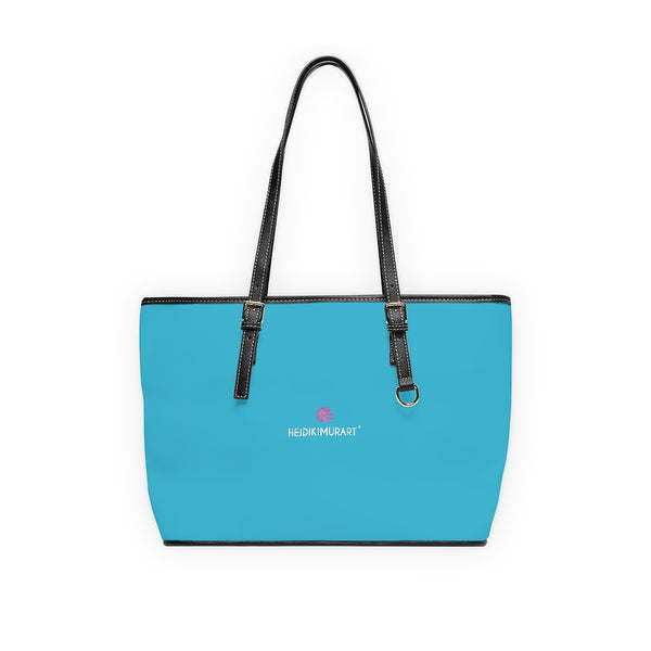 Sky Blue Zipped Tote Bag, Solid Color Modern Essential Designer PU Leather Shoulder Large Spacious Durable Hand Work Bag 17"x11"/ 16"x10" With Gold-Color Zippers & Buckles & Mobile Phone Slots & Inner Pockets, All Day Large Tote Luxury Best Sleek and Sophisticated Cute Work Shoulder Bag For Women With Outside And Inner Zippers