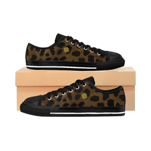 Brown Leopard Cheetah Animal Print Lightweight Men's Fashion Canvas Sneakers Shoes-Men's Low Top Sneakers-Black-US 9-Heidi Kimura Art LLC