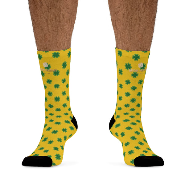 Yellow Green St. Patrick's Day Clover Print Unisex One Size Premium Socks- Printed in USA-Socks-One size-Heidi Kimura Art LLC