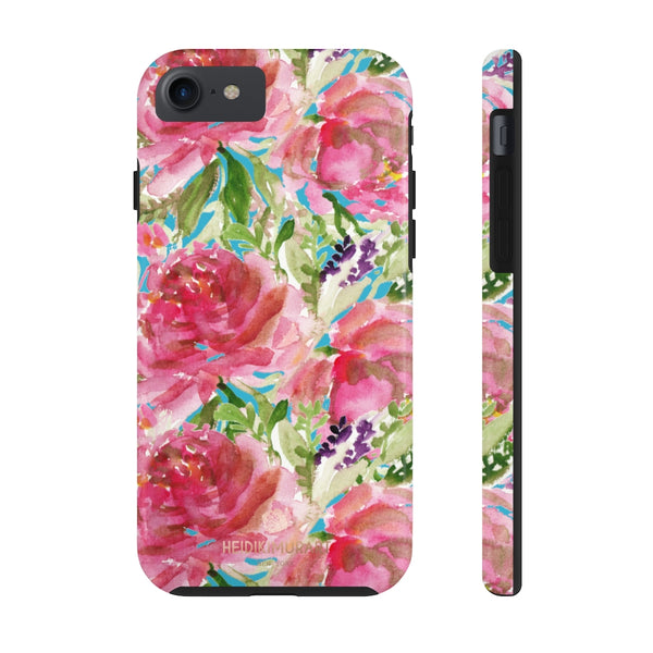 Blue Pink Rose Print Phone Case, Floral Print Case Mate Tough Phone Cases-Made in USA - Heidikimurart Limited 