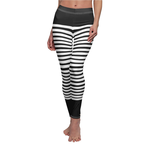 Black Striped Women's Casual Leggings-All Over Prints-Printify-Heidi Kimura Art LLC