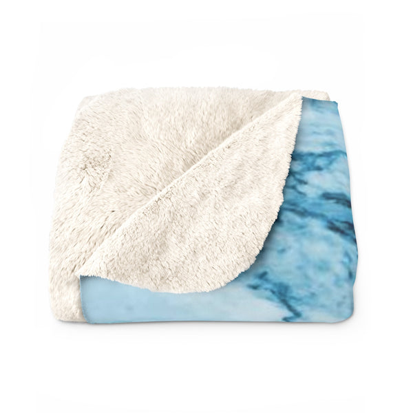 Modern Blue Marble Abstract Print Designer Cozy Sherpa Fleece Blanket-Made in USA-Blanket-Heidi Kimura Art LLC