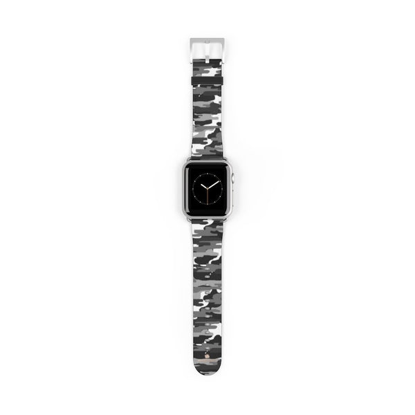 Gray & White Classic Camo Print 38mm/42mm Watch Band For Apple Watch- Made in USA-Watch Band-38 mm-Silver Matte-Heidi Kimura Art LLC