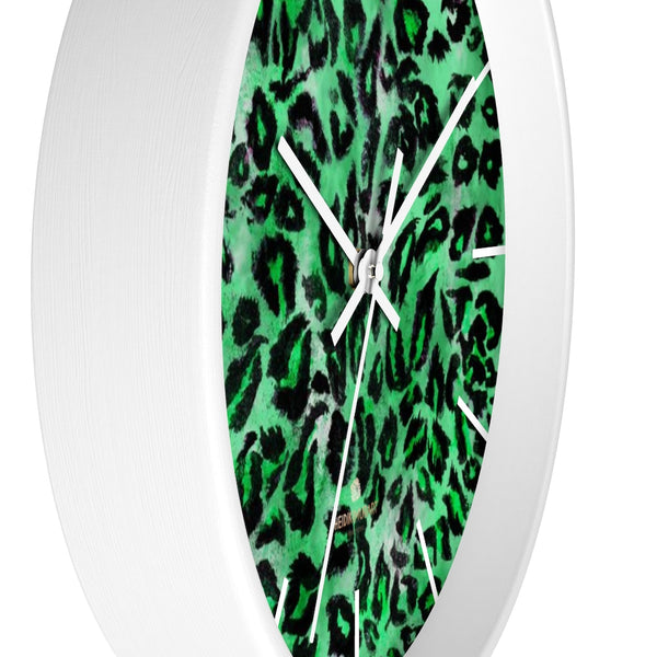 Green Leopard Animal Print Large Unique Indoor Designer Wall Clocks- Made in USA-Wall Clock-Heidi Kimura Art LLC