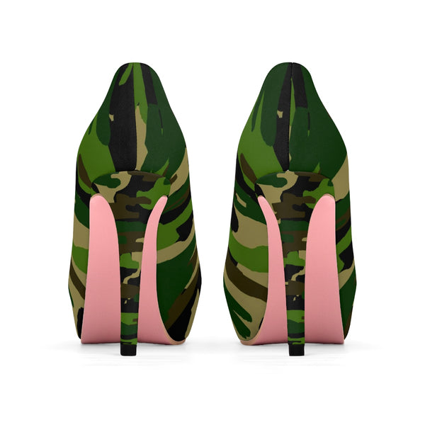 Green Camouflage Military Army Print Women's 4" Platform Heels Pumps Shoes (US Size 5-11)-4 inch Heels-Heidi Kimura Art LLC