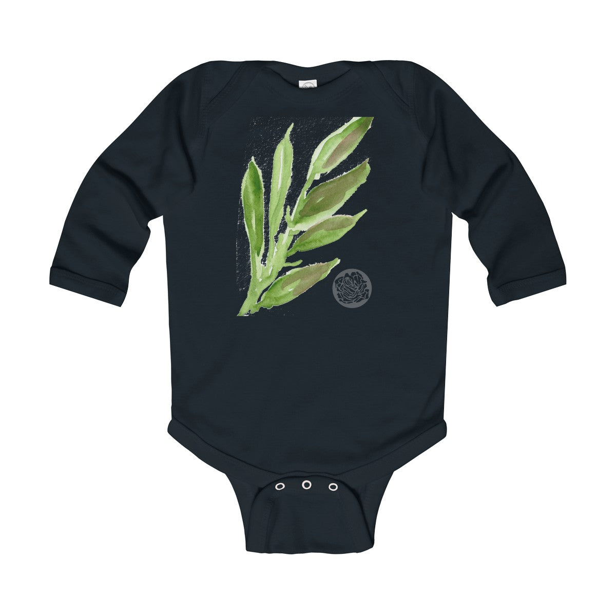 Green Leaves Infant Long Sleeve Bodysuit - Made in United Kingdom (UK Size: 6M-24M)-Kids clothes-Black-18M-Heidi Kimura Art LLC