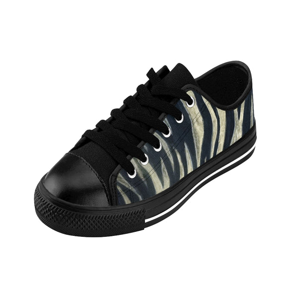 Tiger Striped Women's Sneakers, Light Yellow Animal Print Low Top Tennis Shoes For Ladies