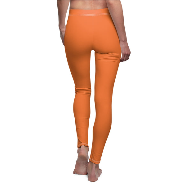 Sunset Orange Solid Color Print Women's Dressy Long Casual Leggings- Made in USA-All Over Prints-Heidi Kimura Art LLC