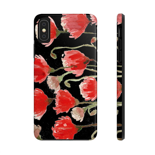 Black Red Tulip Phone Case, Floral Print Flower Case Mate Tough Phone Cases-Made in USA - Heidikimurart Limited 