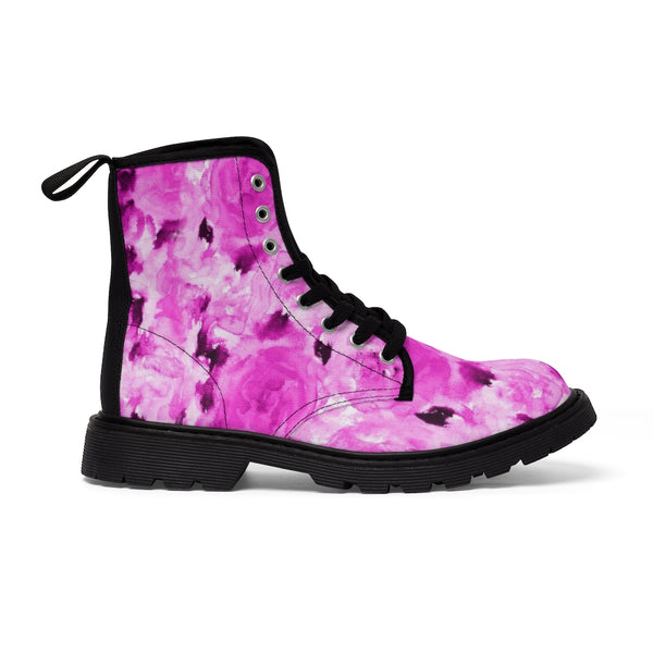 Hot Pink Floral Women's Boots, Hot Pink Rose Floral Print Girlie Premium Designer Women's Winter Lace-up Toe Cap Hiking Boots For Ladies (US Size: 6.5-11) Floral Boots, Hot Pink Shoes, Women's Boots, Floral Canvas Boots For Women, Women's Boots Floral, Floral Boots and Shoes, Floral Boots Womens