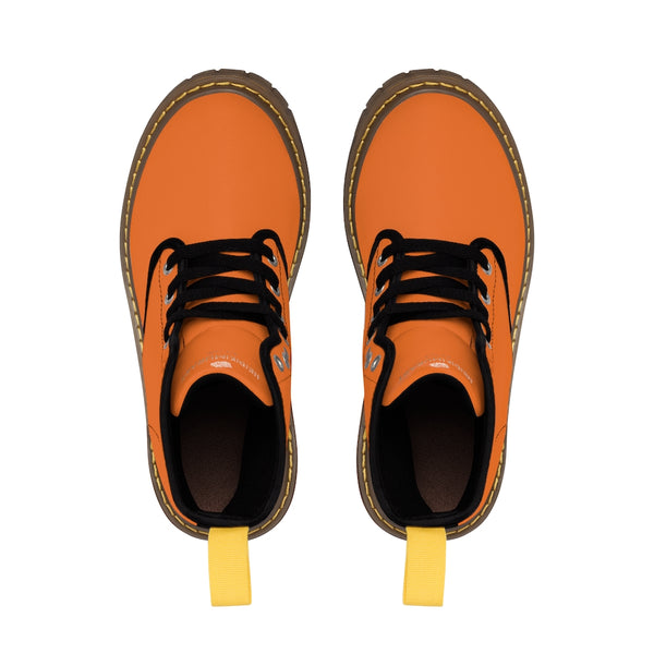 Hot Orange Women's Hiking Boots, Hot Orange Classic Solid Color Designer Women's Winter Lace-up Toe Cap Hiking Canvas Boots Shoes (US Size: 6.5-11)