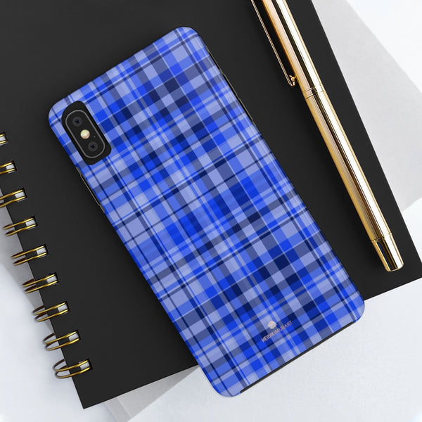 Blue Plaid Phone Case, Tartan Print Case Mate Tough Phone Cases-Made in USA - Heidikimurart Limited 