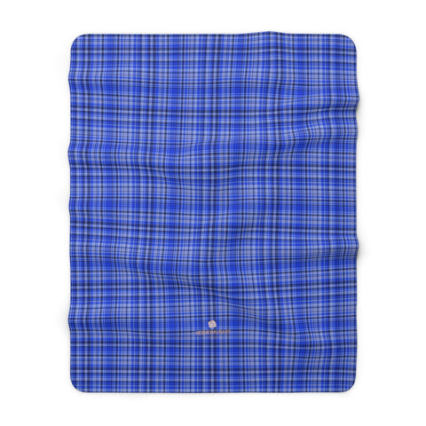 Blue Plaid Tartan Print Designer Cozy Sherpa Fleece Blanket-Made in USA-Blanket-60" x 80"-Heidi Kimura Art LLC