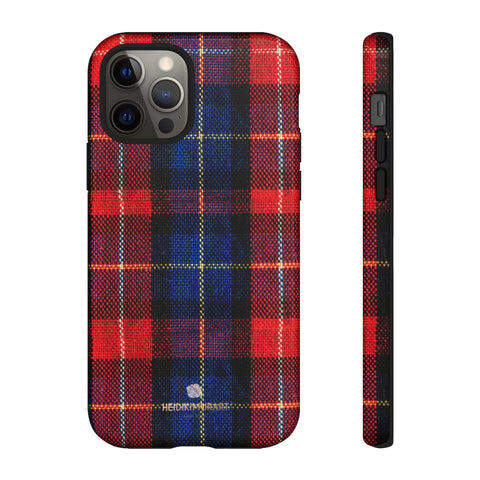 Red Blue Plaid Print Phone Case, Tartan Print Tough Designer Phone Case -Made in USA-Phone Case-Printify-iPhone 12 Pro-Glossy-Heidi Kimura Art LLC