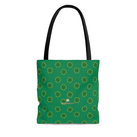 Dark Green 4 Leaf Clover Print St. Patrick's Day Irish Style Designer Tote Bag- Made in USA-Tote Bag-Large-Heidi Kimura Art LLC