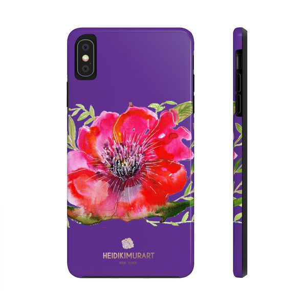 Purple Red Hibiscus Phone Case, Floral Print Flower Case Mate Tough Phone Cases-Made in USA - Heidikimurart Limited 