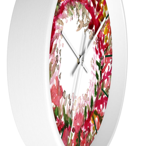 Fall Orange Red Floral Print Designer 10 in. Dia. Indoor Wall Clock- Made in USA-Wall Clock-Heidi Kimura Art LLC