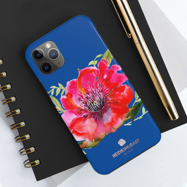 Blue Red Hibiscus Phone Case, Floral Print Flower Case Mate Tough Phone Cases-Made in USA - Heidikimurart Limited 