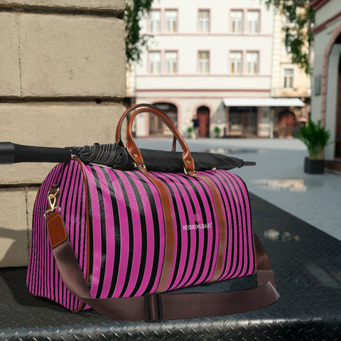 Pink Stripes Waterproof Travel Bag