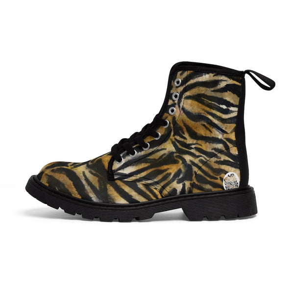 Cool Tiger Stripe Animal Print Designer Women's Winter Lace-up Toe Cap Boots Shoes-Women's Boots-Black-US 9-Heidi Kimura Art LLC
