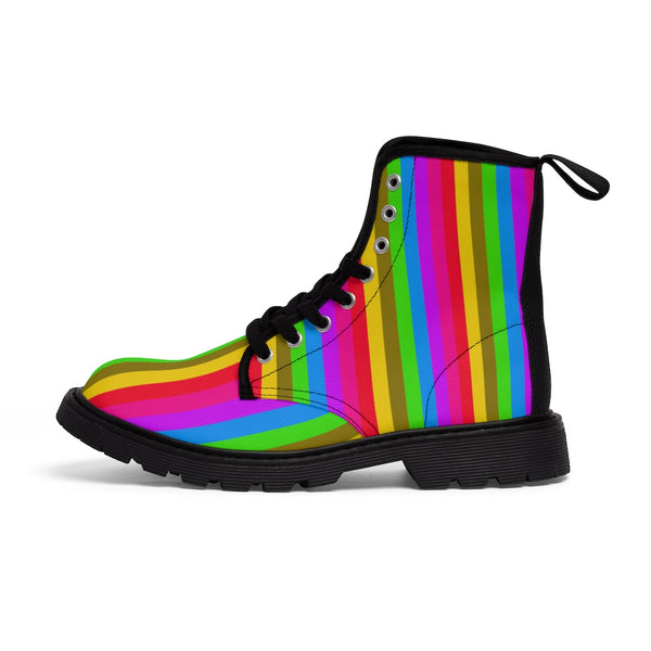 Rainbow Stripes Women's Boots, Best Vertical Striped Colorful Gay Pride Ladies' Winter Boots