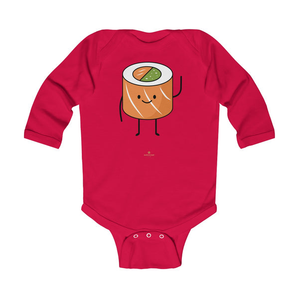 Salmon Sushi Lover Baby Boy or Girls Infant Kids Long Sleeve Bodysuit - Made in USA-Infant Long Sleeve Bodysuit-Red-NB-Heidi Kimura Art LLC