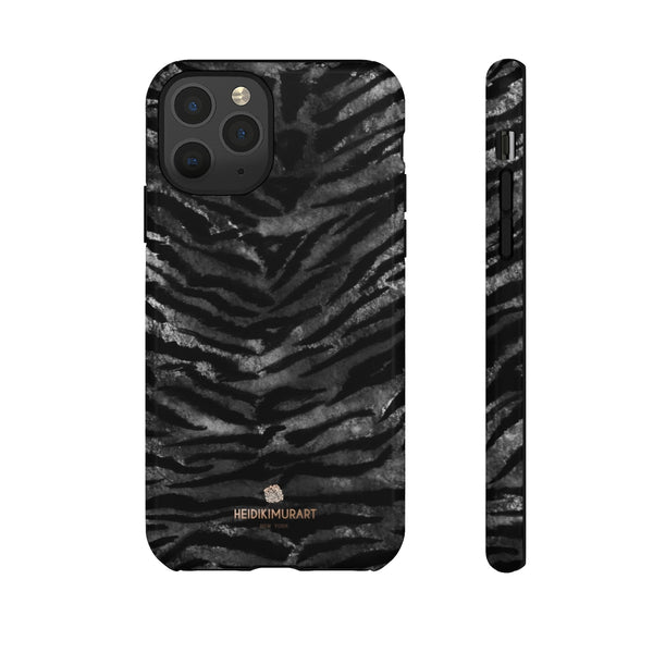 Black Tiger Stripe Tough Cases, Animal Print Best Designer Phone Case-Made in USA-Phone Case-Printify-iPhone 11 Pro-Glossy-Heidi Kimura Art LLC