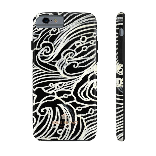 Black Waves Print Phone Case, Designer Case Mate Tough Phone Cases-Made in USA - Heidikimurart Limited 