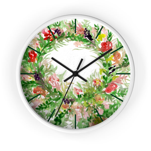Sweet Colorful Spring Floral Print Designer 10 in. Dia. Indoor Wall Clock- Made in USA-Wall Clock-10 in-White-Black-Heidi Kimura Art LLC