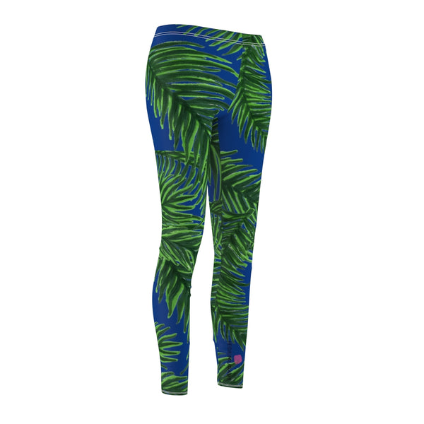Blue Tropical Leaves Casual Tights, Navy Blue Best Jungle Leaves Women's Casual Leggings, Green Jungle Palm Tree Women's Long Leggings, Women's Fashion Best Designer Premium Quality Skinny Fit Premium Quality Casual Leggings - Made in USA (US Size: XS-2XL) 