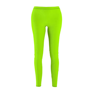 Neon Bright Green Solid Color Women's Casual Leggings, Fashion Tights- Made in USA-Casual Leggings-White Seams-M-Heidi Kimura Art LLC