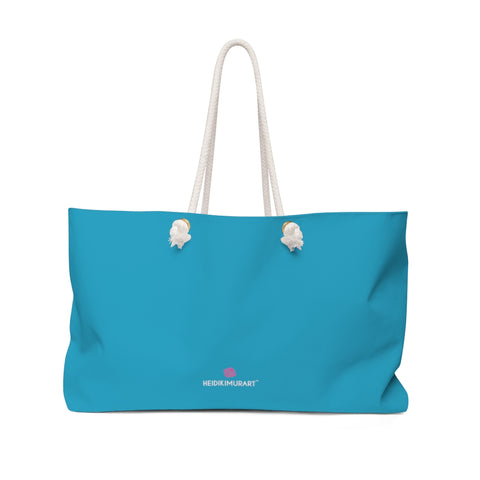 Sky Blue Color Weekender Bag, Solid Blue Color Simple Modern Essential Best Oversized Designer 24"x13" Large Casual Weekender Bag - Made in USA