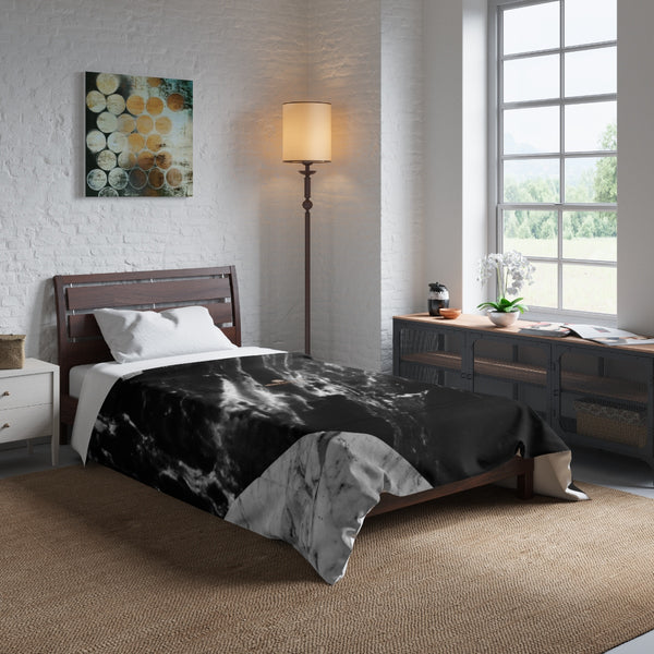 Gray Black White Marble Print Comforter For King/Queen/Full/Twin Bed - Made in USA-Comforter-Heidi Kimura Art LLC
