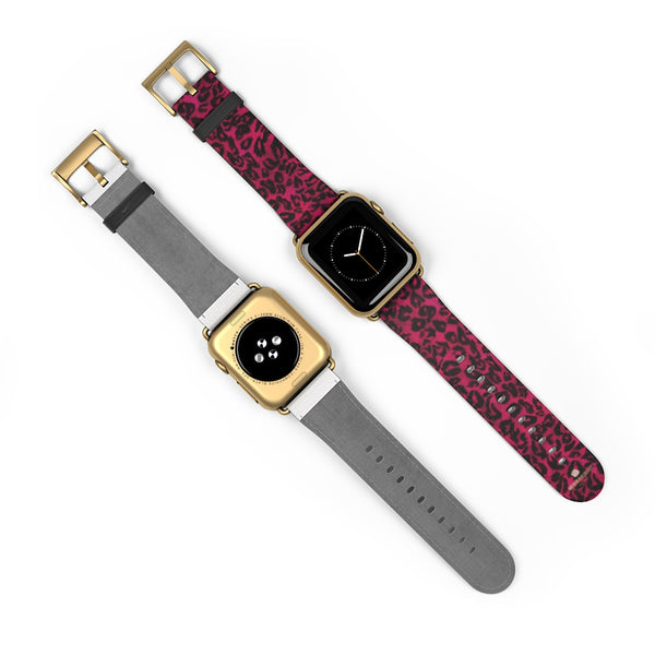 Pink Leopard Animal Print 38mm/42mm Watch Band For Apple Watch- Made in USA-Watch Band-Heidi Kimura Art LLC