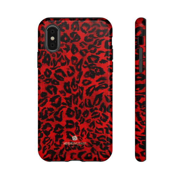 Red Leopard Print Phone Case, Animal Print Tough Designer Phone Case -Made in USA-Phone Case-Printify-iPhone XS-Glossy-Heidi Kimura Art LLC