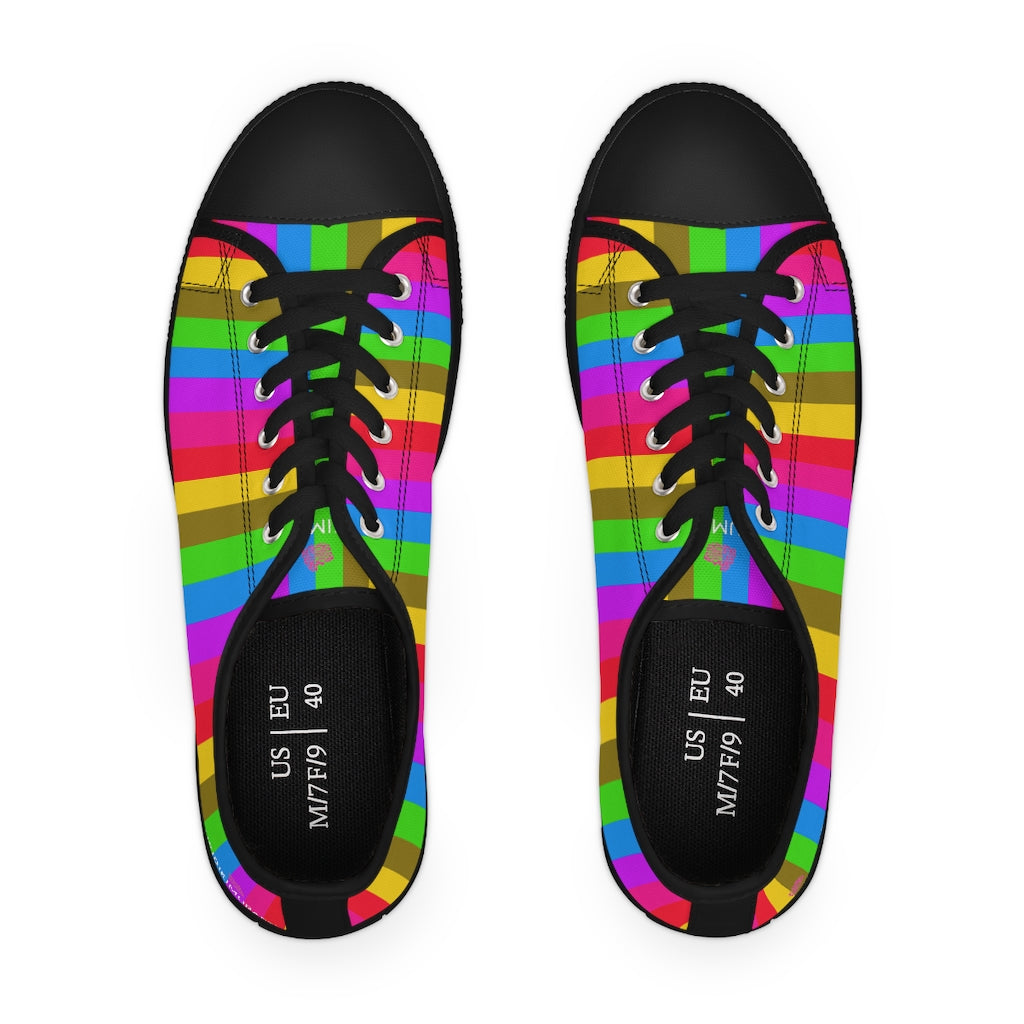 Rainbow Stripes Women's Low Tops, Gay Pride Striped Modern Minimalist Basic Essential Women's Low Top Sneakers Tennis Shoes, Canvas Fashion Sneakers With Durable Rubber Outsoles and Shock-Absorbing Layer and Memory Foam Insoles (US Size: 5.5-12)