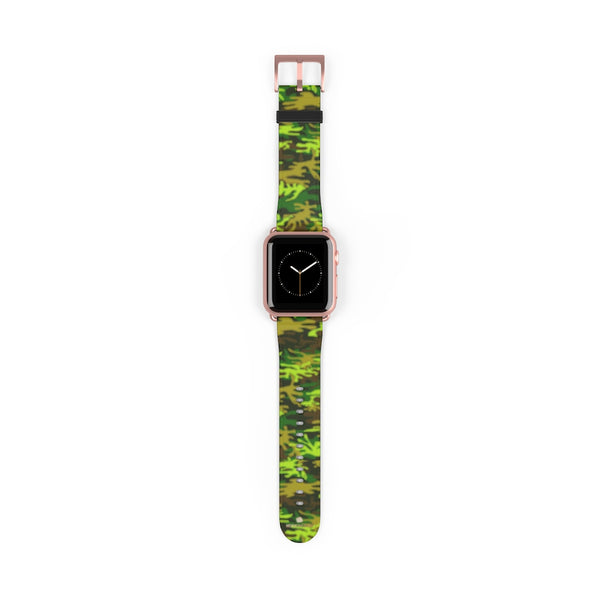 Green Brown Camo Military Print 38mm/42mm Watch Band For Apple Watch- Made in USA-Watch Band-38 mm-Rose Gold Matte-Heidi Kimura Art LLC