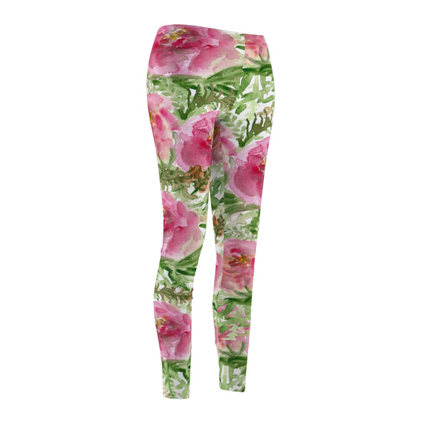 White Rose Floral Print Women's Tights / Casual Leggings -Made in USA (US Size: XS-2XL)-Casual Leggings-Heidi Kimura Art LLC