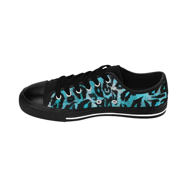 Light Blue Leopard Animal Print Premium Men's Low Top Canvas Sneakers Tennis Shoes-Men's Low Top Sneakers-Heidi Kimura Art LLC