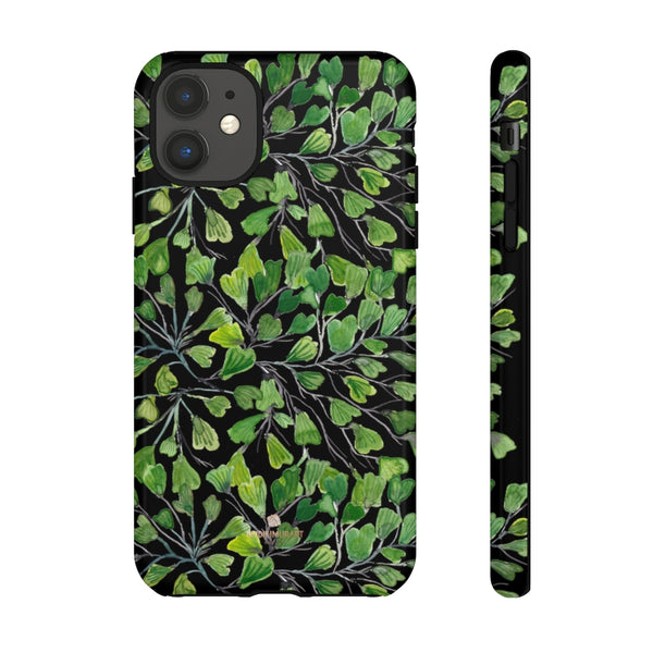 Green Maidenhair Fern Tough Cases, Black Leaf Print Phone Case-Made in USA-Phone Case-Printify-iPhone 11-Glossy-Heidi Kimura Art LLC